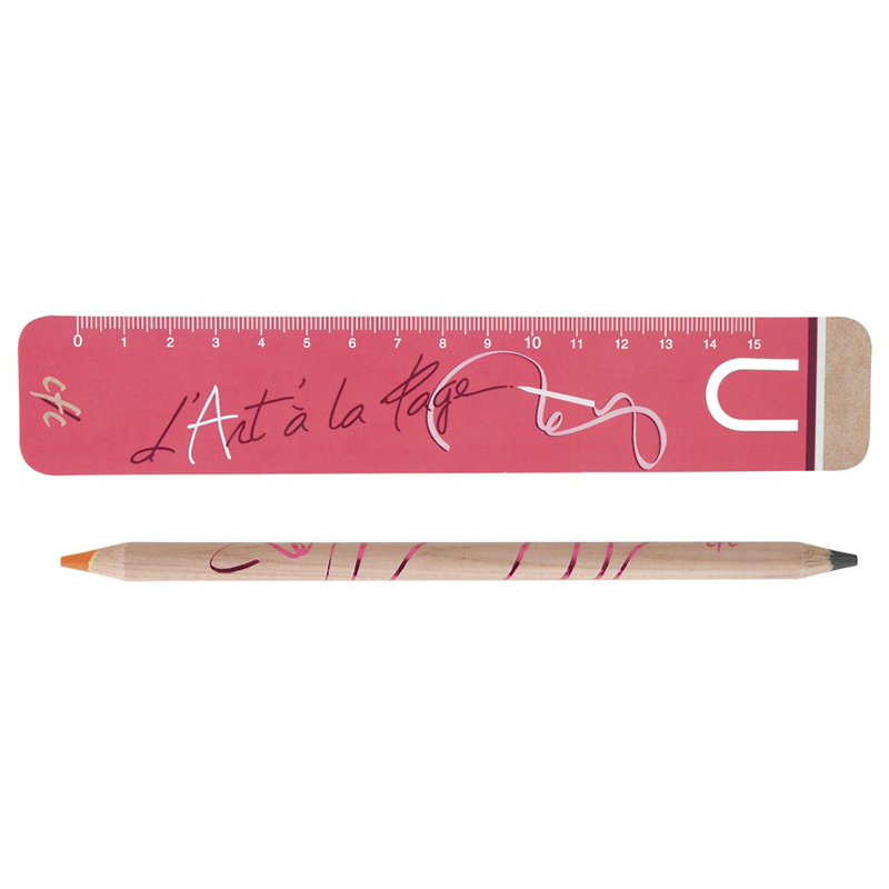 Kit règle marque-page crayon fluo Bi-coul Naturel 15 cm_03