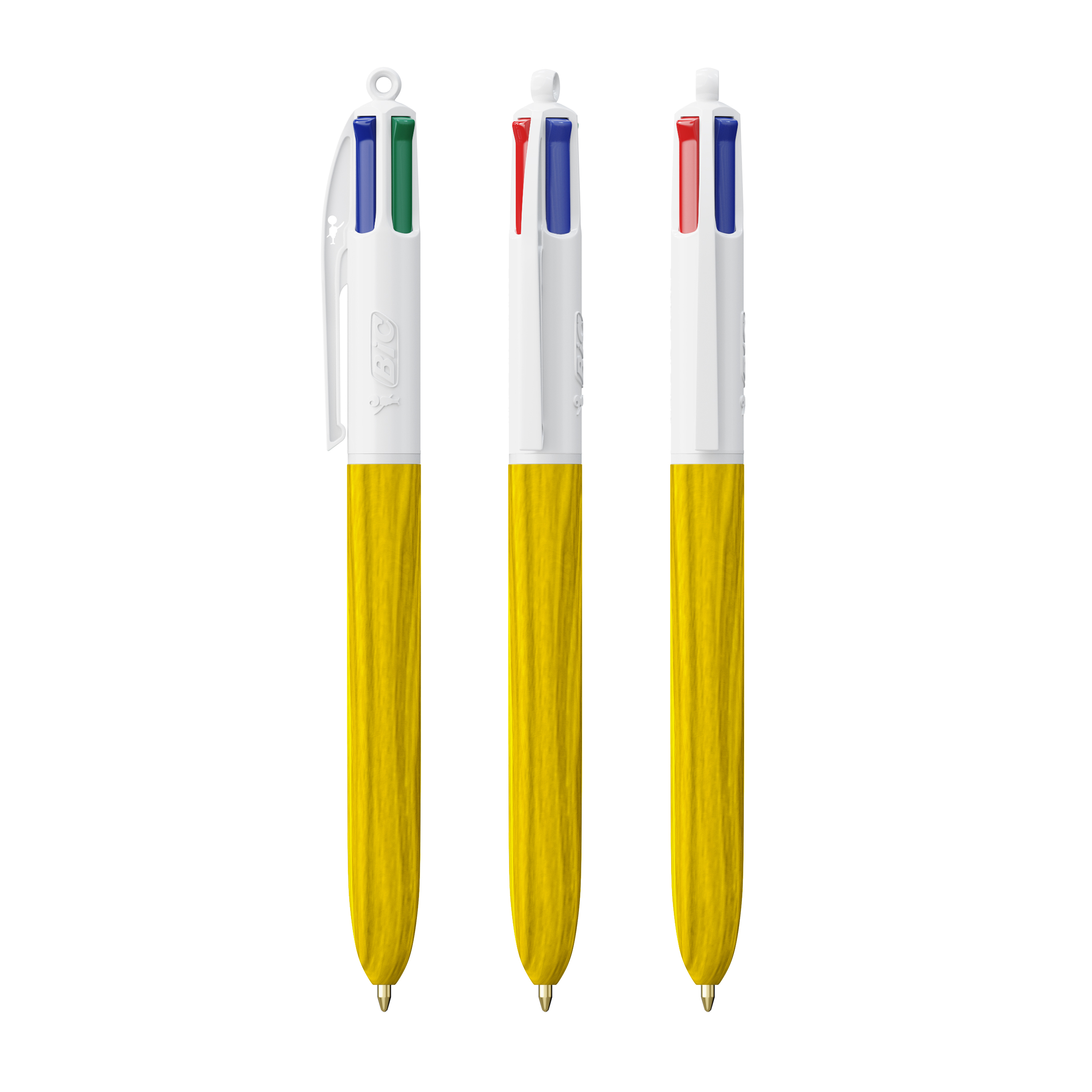 Stylo bille BIC® 4 couleurs Wood Style_Blanc/Bois jaune