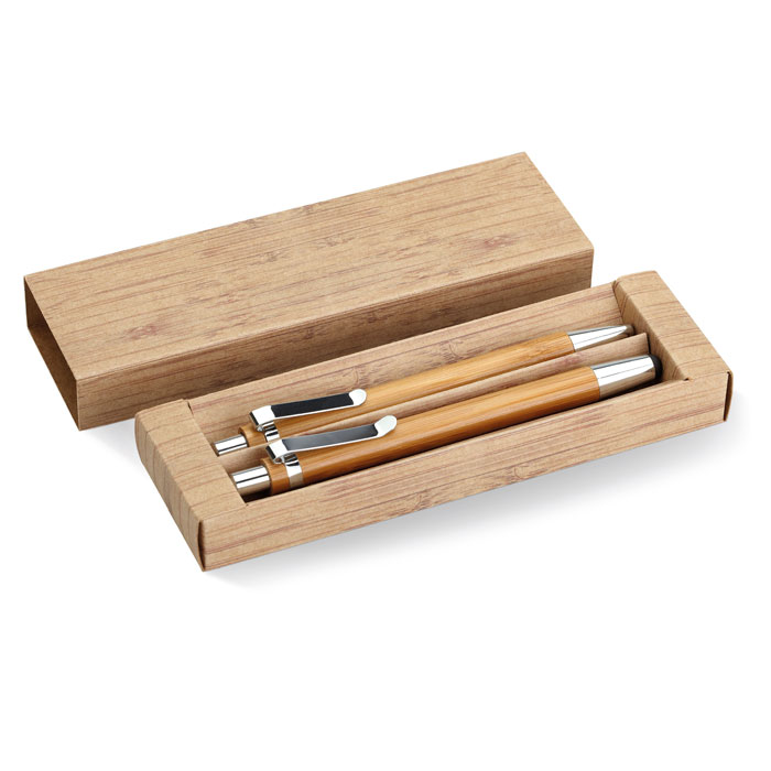 Parure stylo bille et portemine en bambou Bambooset_Bois