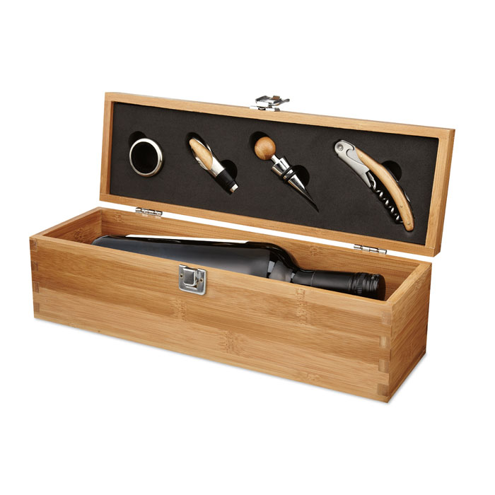 Coffret à vin en bambou avec 4 accessoires Tardor_Bois