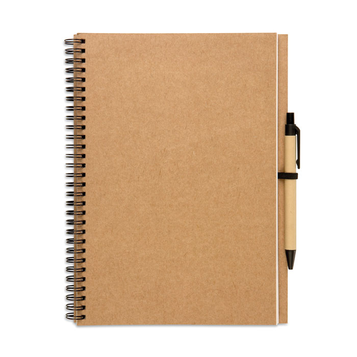 Carnet à spirale B5 avec stylo en carton recyclé Bloquero Plus_Beige