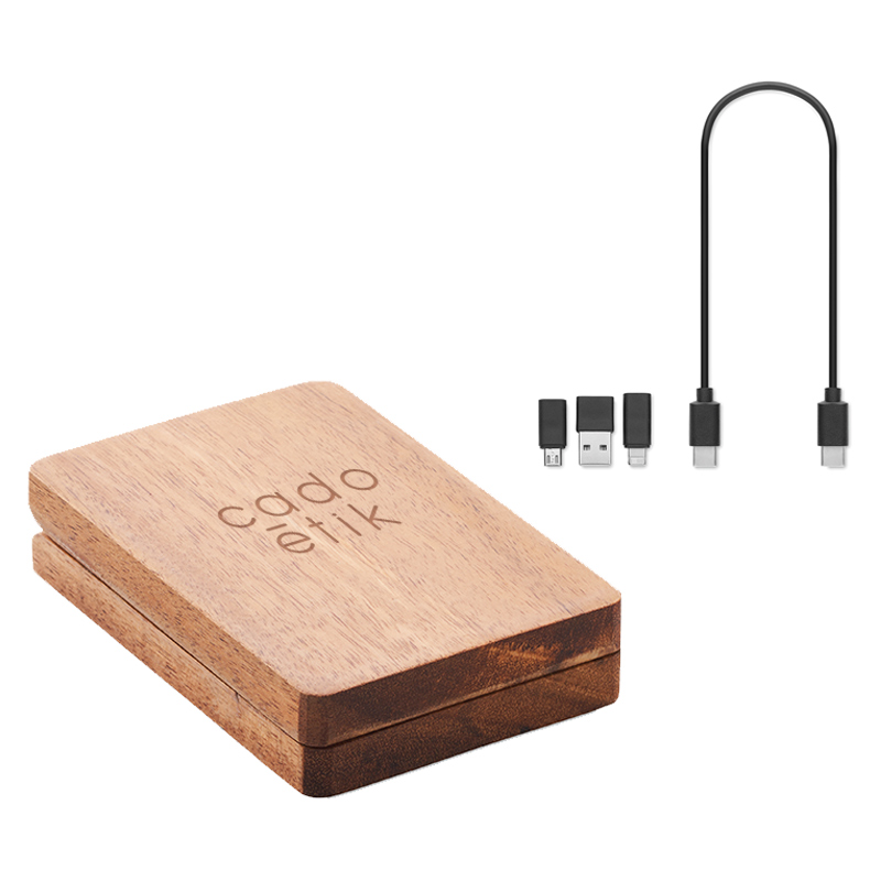 Câble de charge 3 en 1 dans coffret en bois d'acacia Versa_1