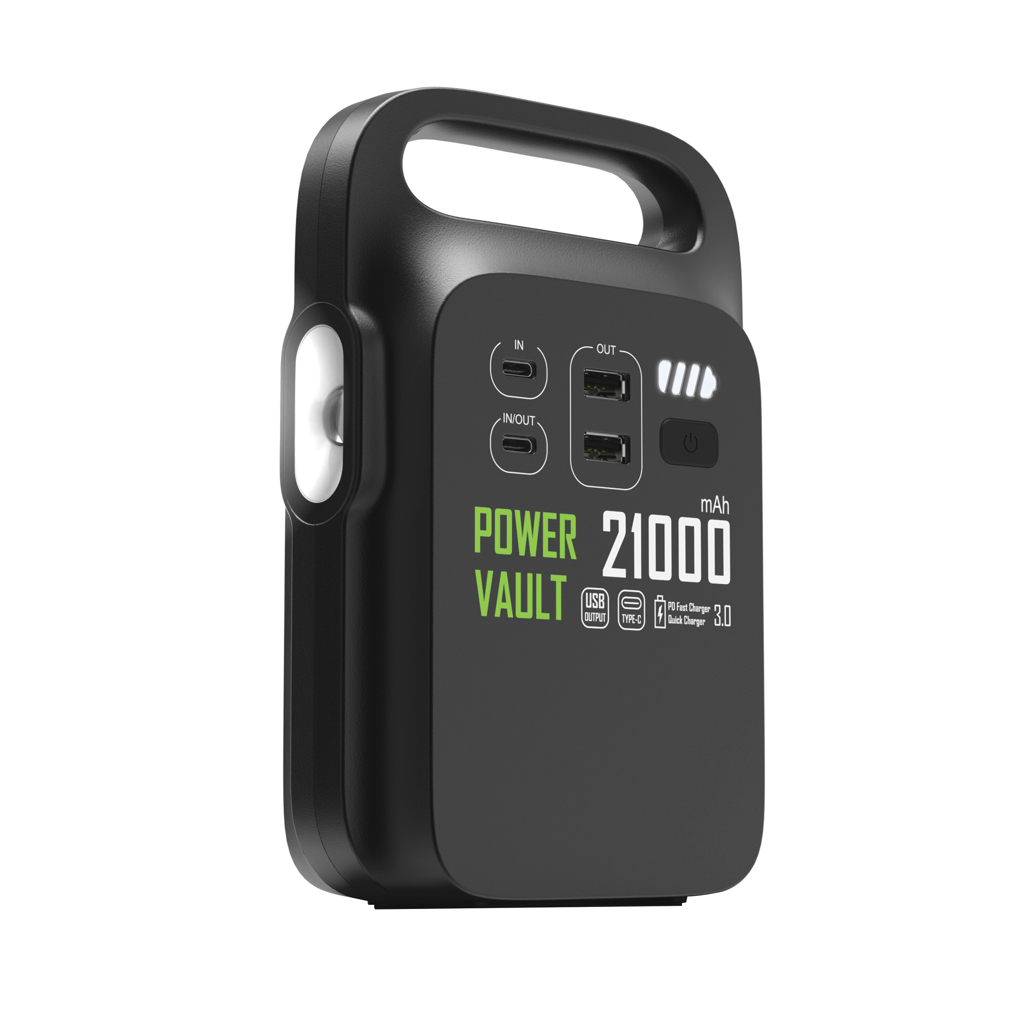 Batterie externe avec lampe en plastique recyclé Power Vault 21 000 mAh_Noir