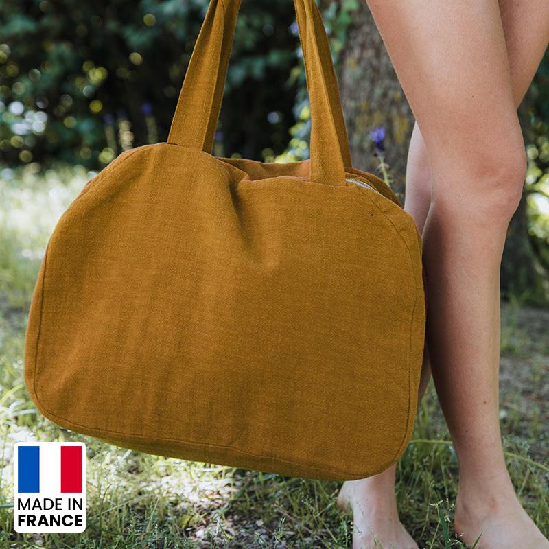 Sac week-end en lin Pol & Rosa_Jaune moutarde