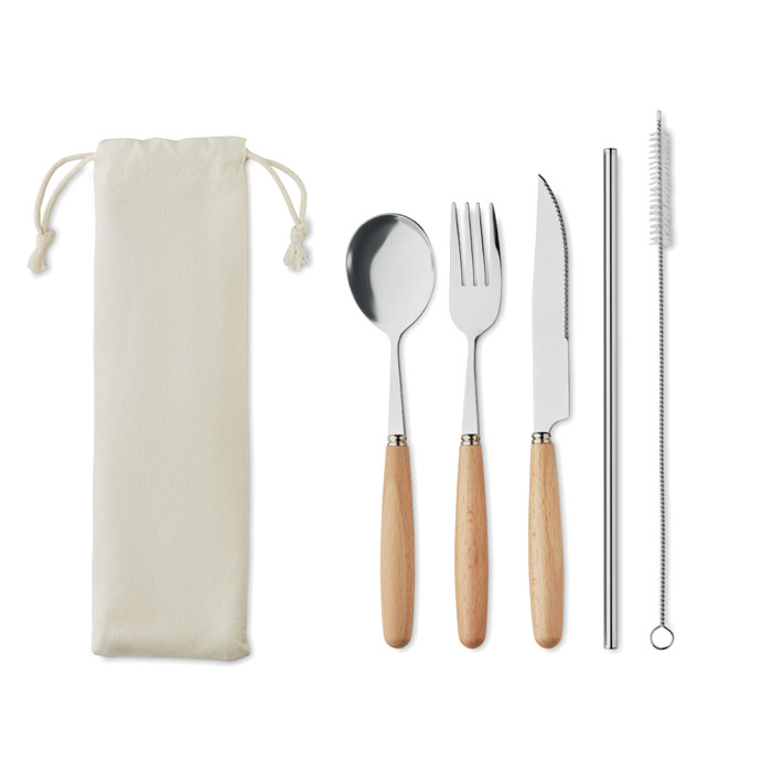 Set de couverts en bois et inox Custa_Beige