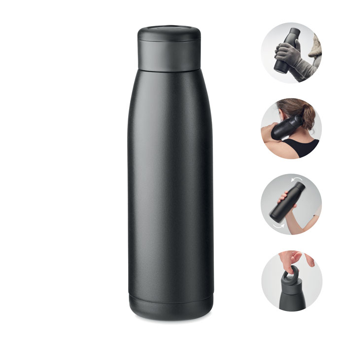 Gourde isotherme en inox recyclé Calefrio 400 mL_Noir