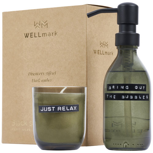 Distributeur de savon et bougie végétale en verre Wellmark Ambre_Vert forêt