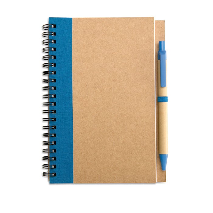 Carnet à spirale B6 avec stylo en carton recyclé Sonora Plus_Bleu