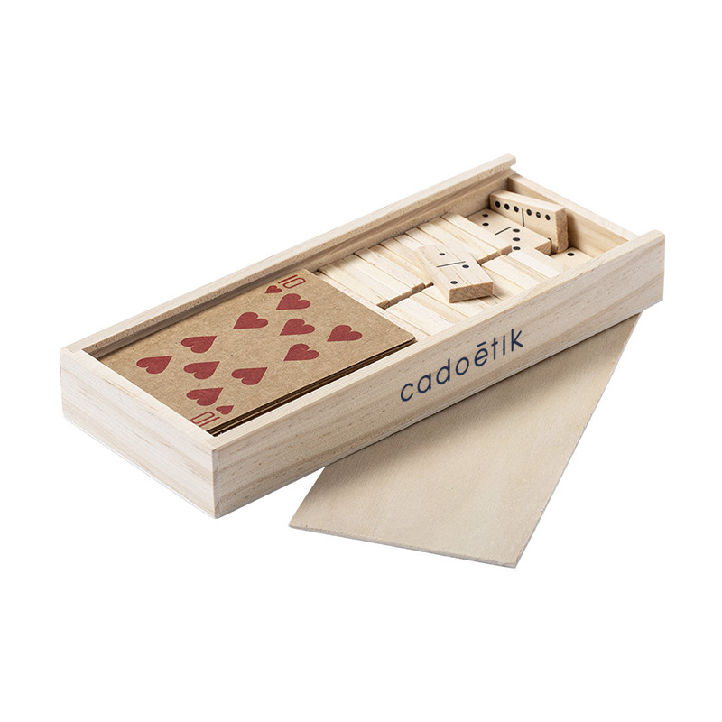 Set de jeu de cartes et dominos en bois Halin_1