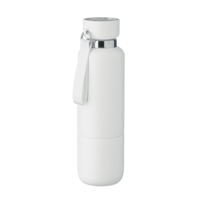 Bouteille isotherme personnalisée en inox recyclé avec lanyard Noeka 500 mL_Blanc