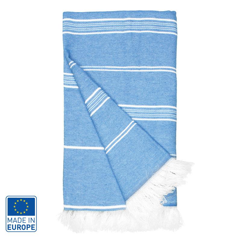 Serviette fouta en coton et polyester recyclés certifiés Towelling 300 g_Bleu