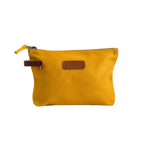 Trousse multi-usages en coton bio certifié et cuir Musette_Jaune