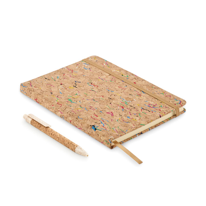 Carnet A5 avec stylo en liège Cornota_Beige