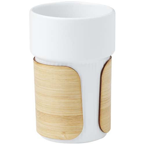 Gobelet en grès et bambou Fika 340 mL_Blanc