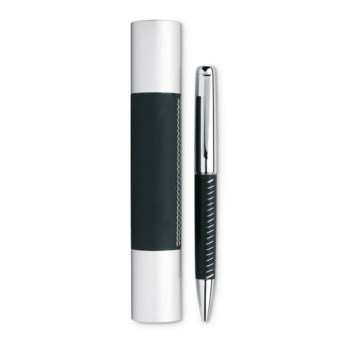 Stylo bille en métal et cuir Premier _Noir