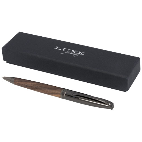 Stylo bille en bois et laiton chromé Loure_Noir/Brun foncé