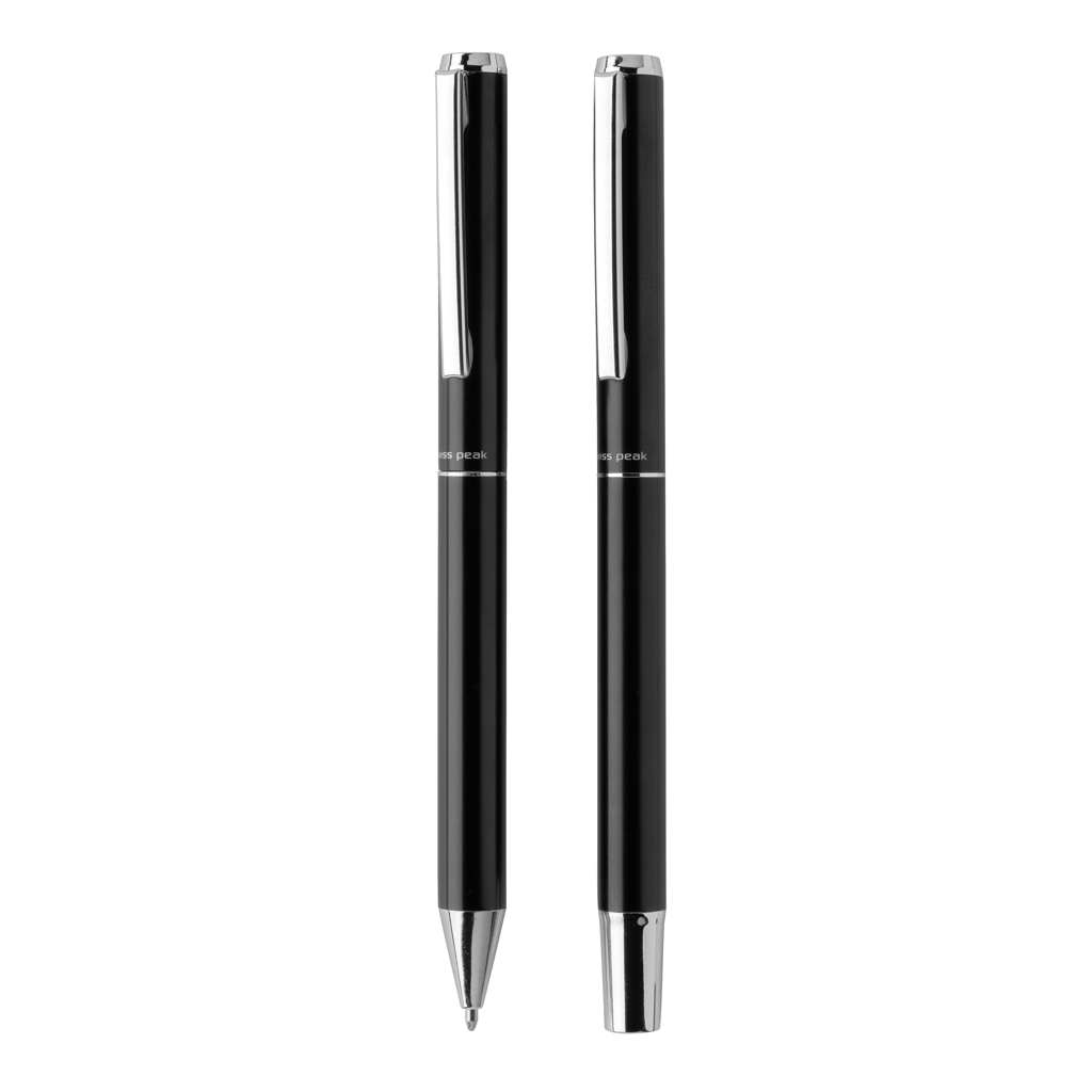Parure stylo bille et roller en aluminium recyclé certifié Swiss Peak Cedar_Noir