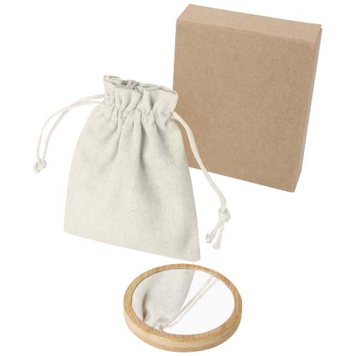 Miroir en bambou certifié et pochette en coton Lustre_Naturel