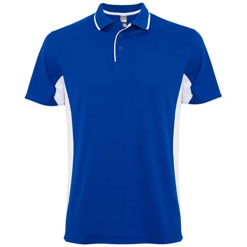 Polo de sport unisexe en polyester certifié Montmelo 150 g_Bleu royal/Blanc