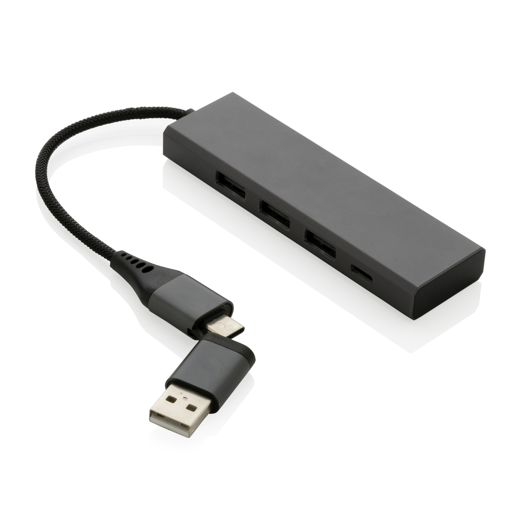 Hub avec 3 ports USB en aluminium recyclé certifié Terra_Gris