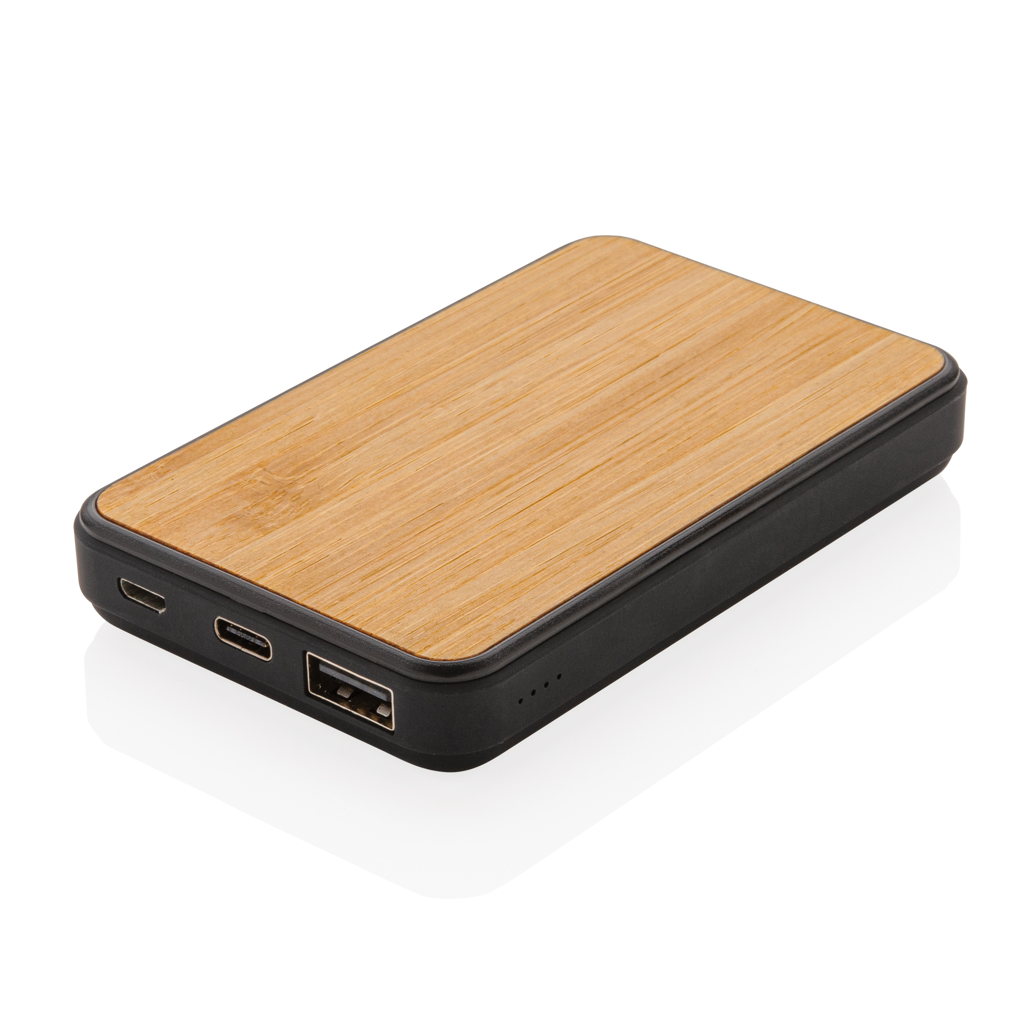 Batterie externe 5000 mAh en plastique recyclé et bambou certifiés Boryn_Marron