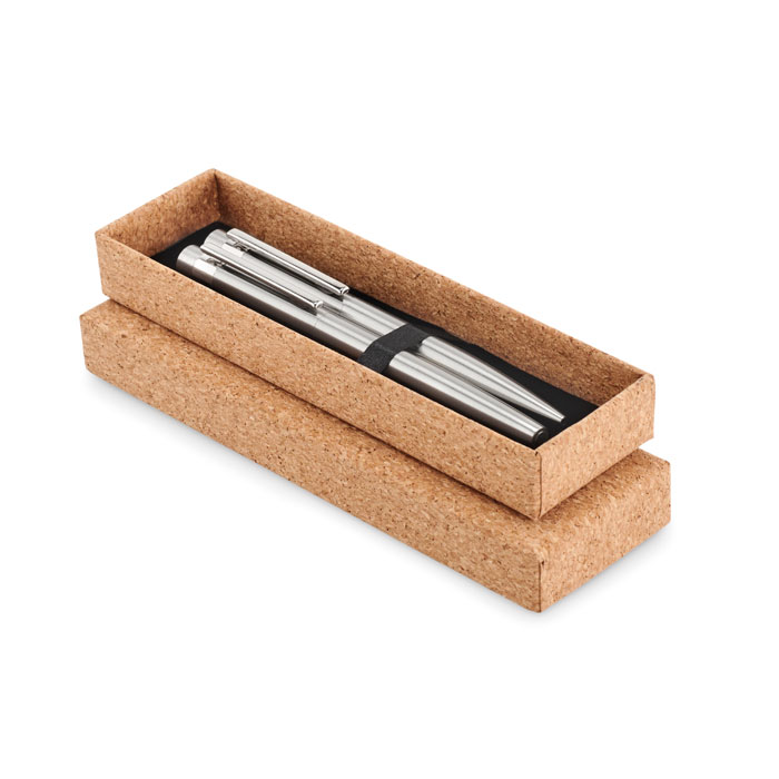 Parure stylo bille et roller en inox recyclé Graz Set_Argent mat