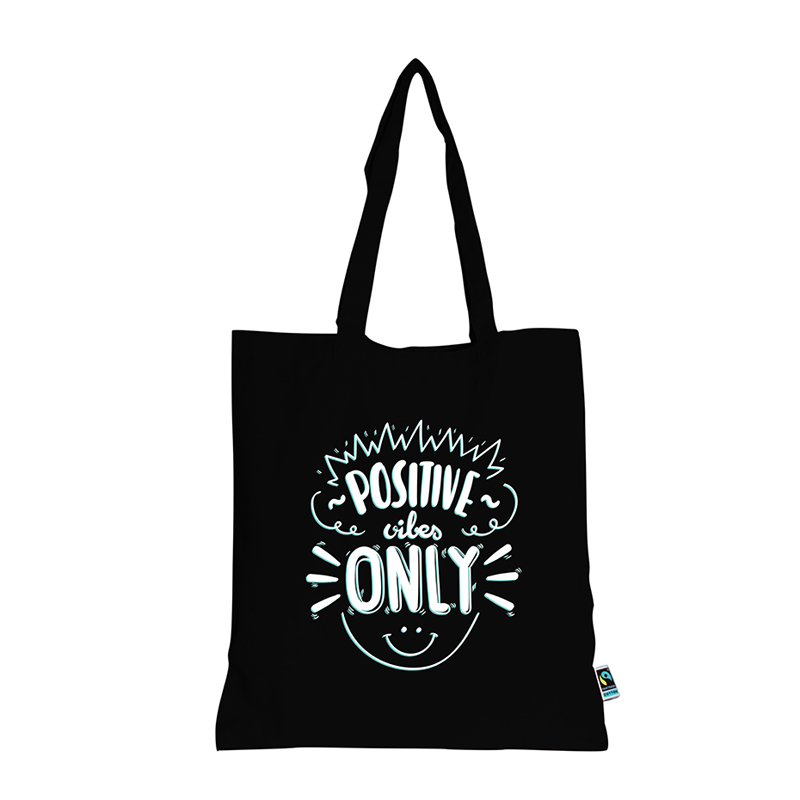 Tote bag publicitaire Fairtrade BARELI noir - sac coton personnalisé noir