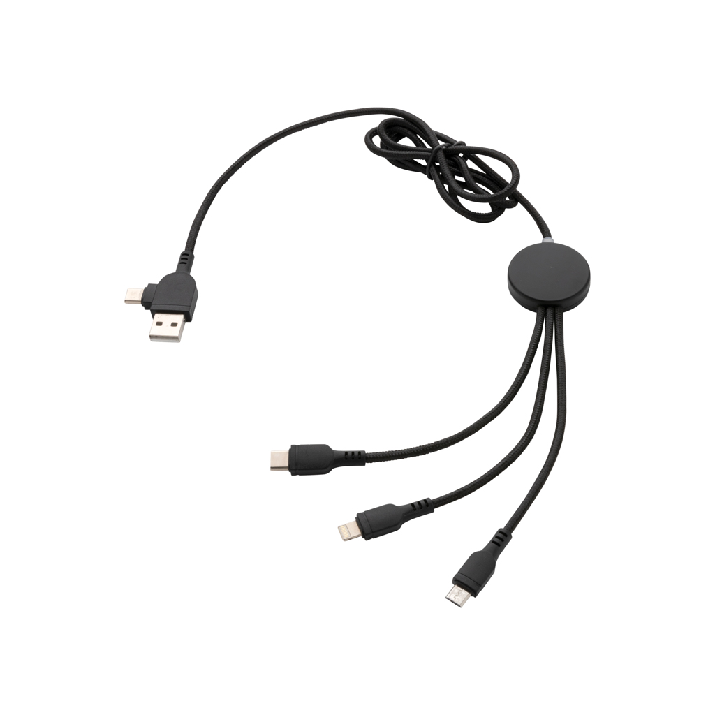 Câble de charge 6-en-1 avec logo lumineux Tress_Noir