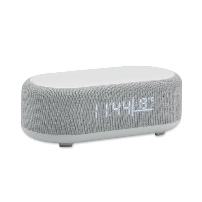 Enceinte nomade avec chargeur, réveil et station météo Tuono_Blanc