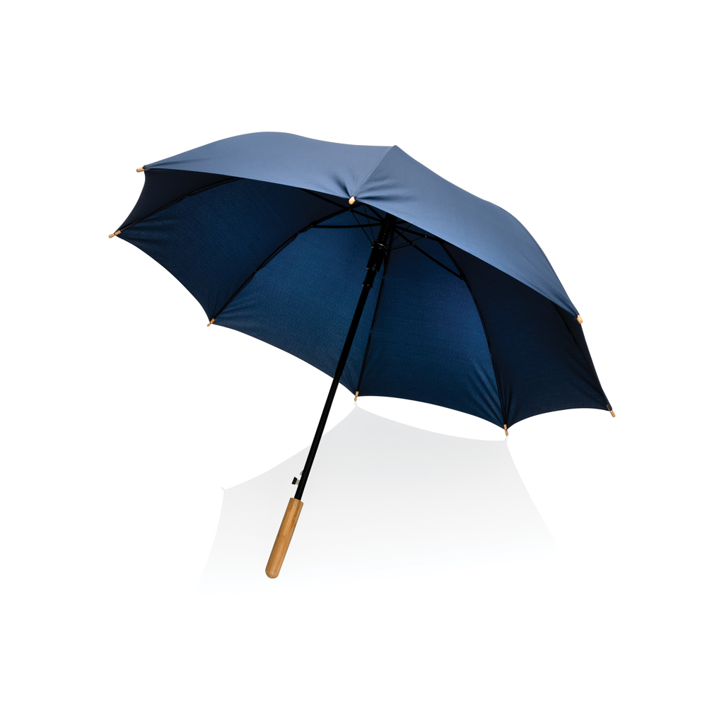 Parapluie droit 23" en bambou et polyester recyclé Impact_Bleu marine