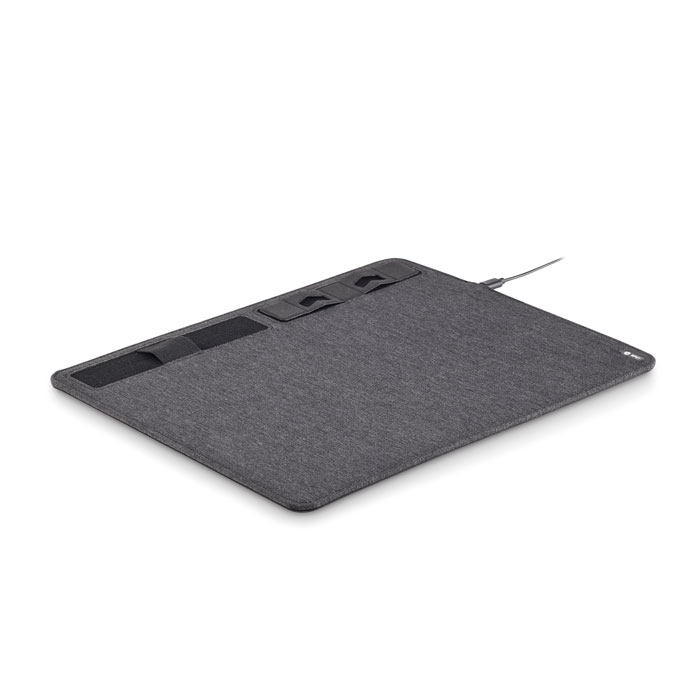 Tapis de souris en polyester recyclé avec chargeur à induction Superpad_Gris pierre
