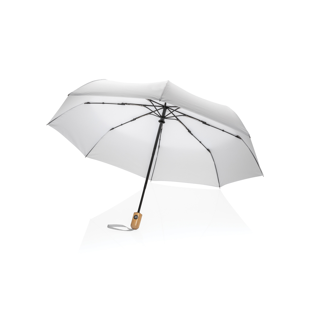 Parapluie pliable 21" en polyester recyclé rPET et bambou Impact_Blanc