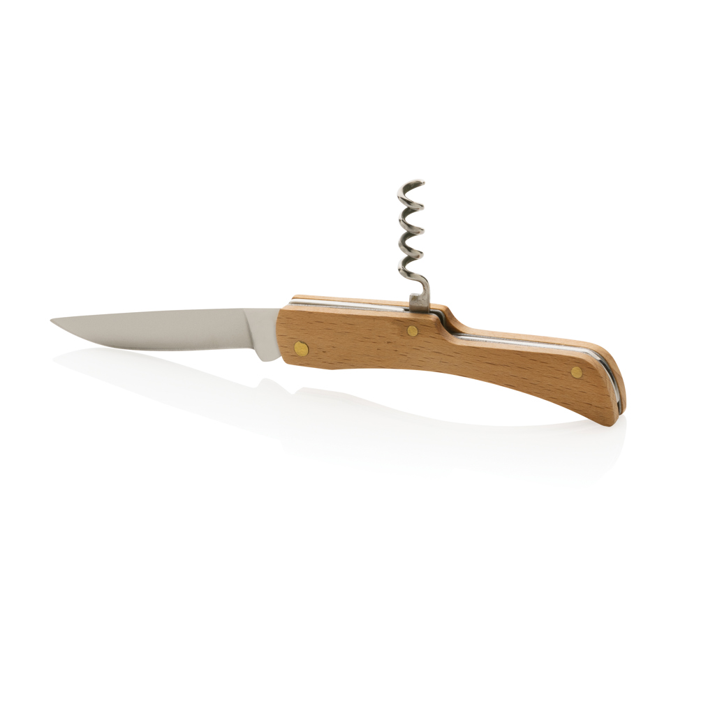 Couteau pliable avec fonction tire-bouchon en bois certifié Nicolas_Marron
