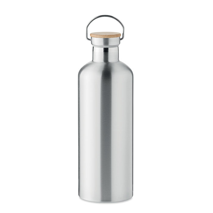 Bouteille isotherme publicitaire en inox et bambou Helsinki Extra 1500 mL_Argent mat