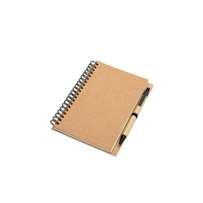 Carnet à spirale B6 avec stylo en carton recyclé Bloquero_Beige