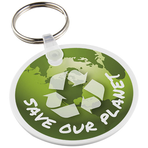 Porte-clés rond en plastique recyclé Tait_Blanc