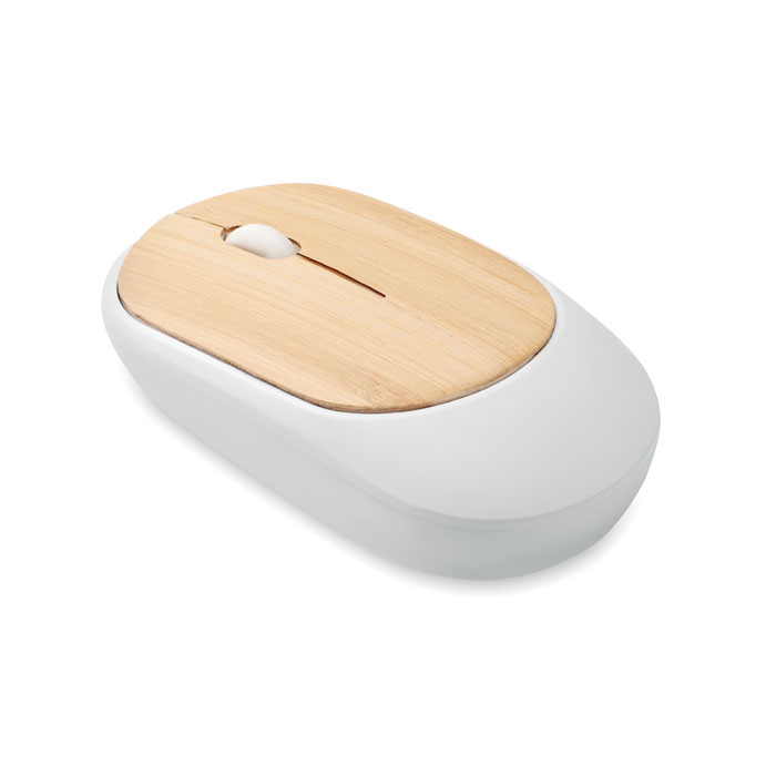 Souris en plastique sans fil recyclé et bambou Curvy Bam_Blanc