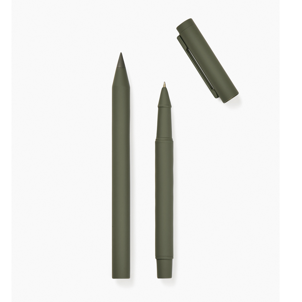 Set de stylos en alu et inox recyclés certifiés Vinga Baltimore_Vert