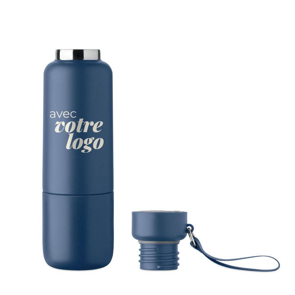 Bouteille isotherme personnalisée en inox recyclé avec lanyard Noeka 500 mL_02