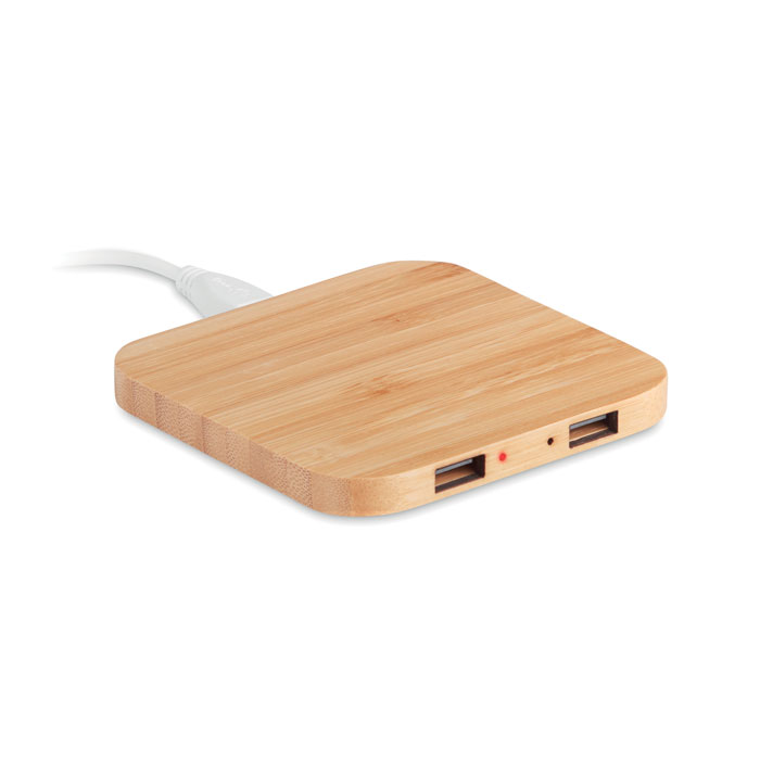 Chargeur à induction avec hub 2 ports en bambou Cuadro 5W_Bois