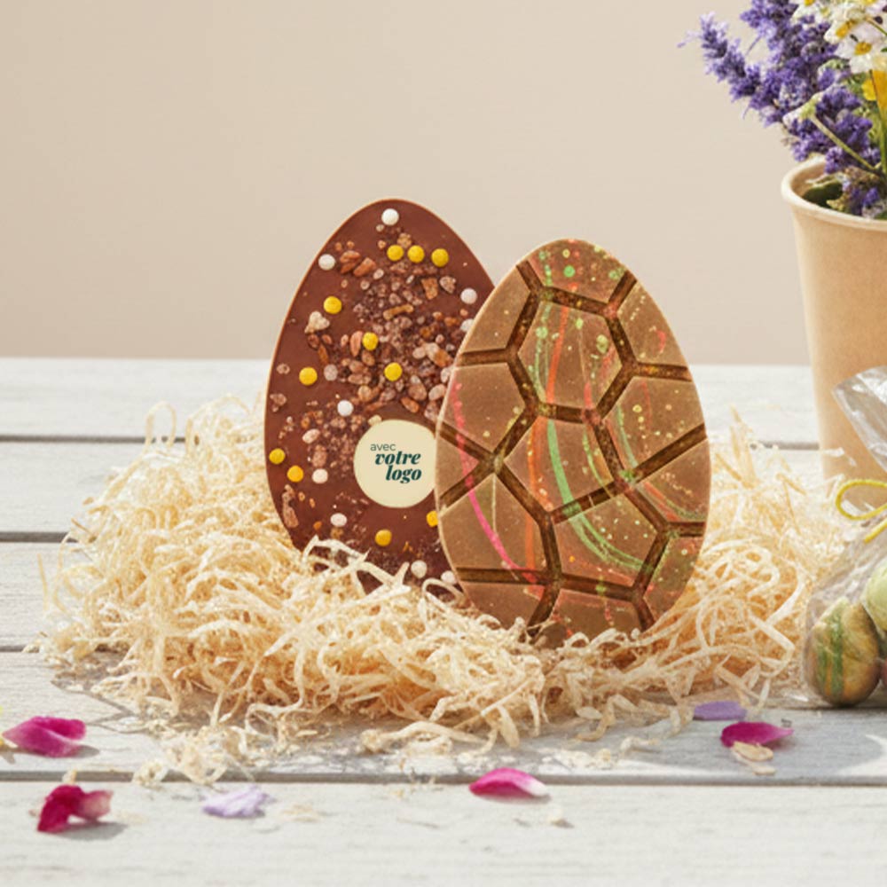 Œuf en chocolat publicitaire et sachet d'œufs de Pâques dans coffret 185 g_04