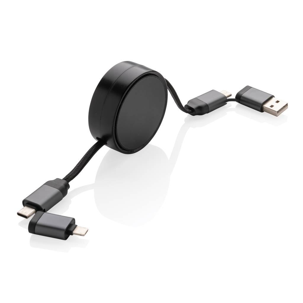 Câble de charge rapide rétractable 6 en 1 en alu recyclé certifié Terra_Gris