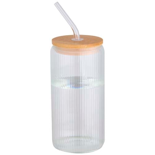 Mug en verre publicitaire avec couvercle en bambou Mirage 650 mL_01