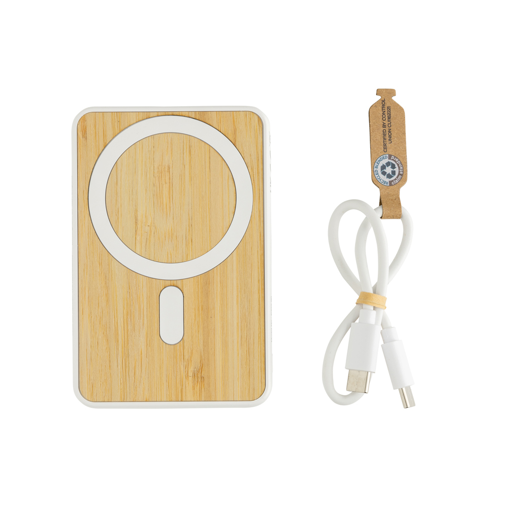Batterie externe à induction 5000 mAh en bambou et plastique recyclés Zen_Blanc