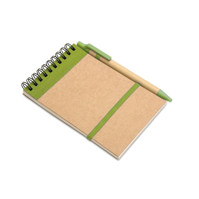 Bloc-notes A7 avec stylo en carton recyclé Sonora_Lime