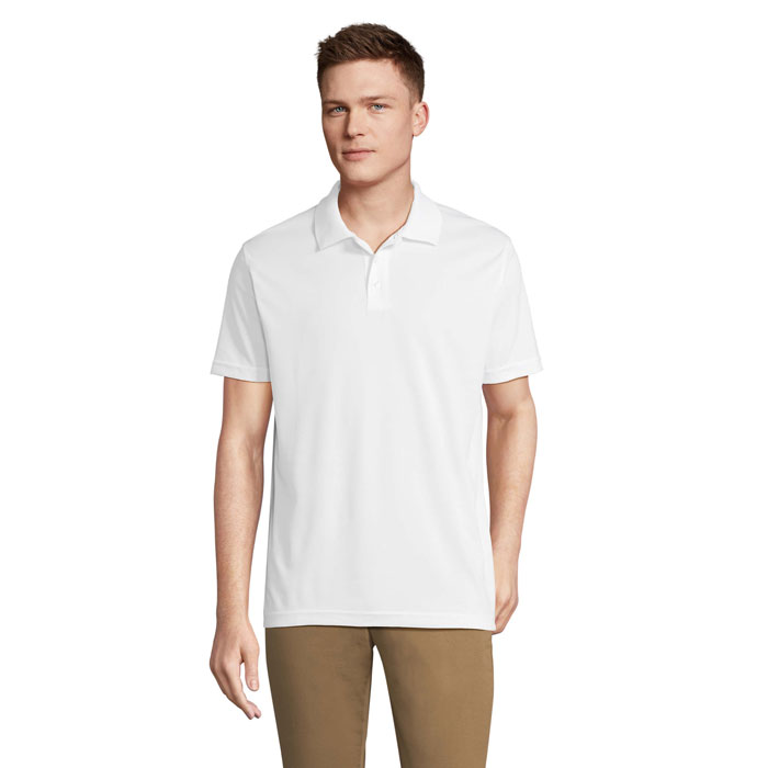 Polo sport unisexe en polyester recyclé Pitcher_Blanc