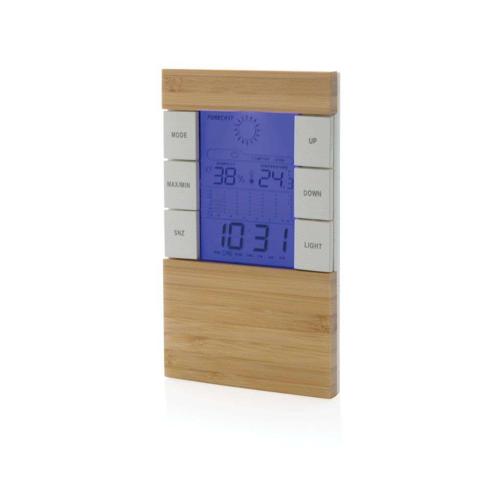 Station météo LCD en plastique recyclé et bambou certifiés Utah_Marron