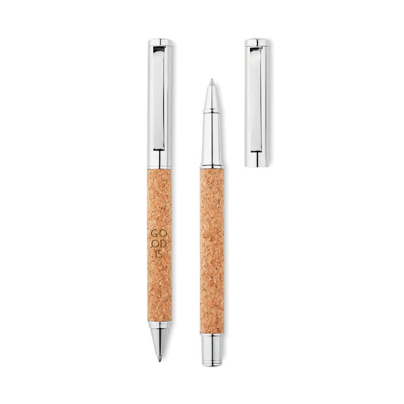 Parure stylo bille et roller en liège et métal Quercus_02
