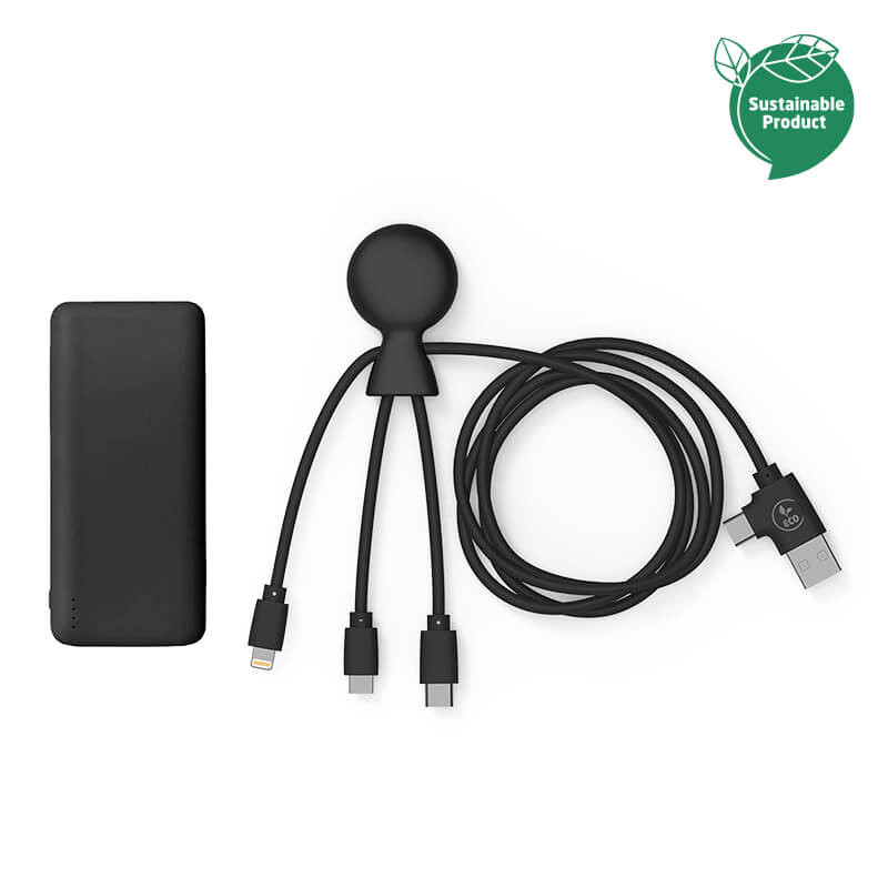 Batterie externe et multi-câble en plastique recyclé MrBio Hepta 7000 mAh_Noir