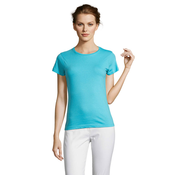 T-shirt femme col rond en coton certifié Miss 150 g_Bleu atoll